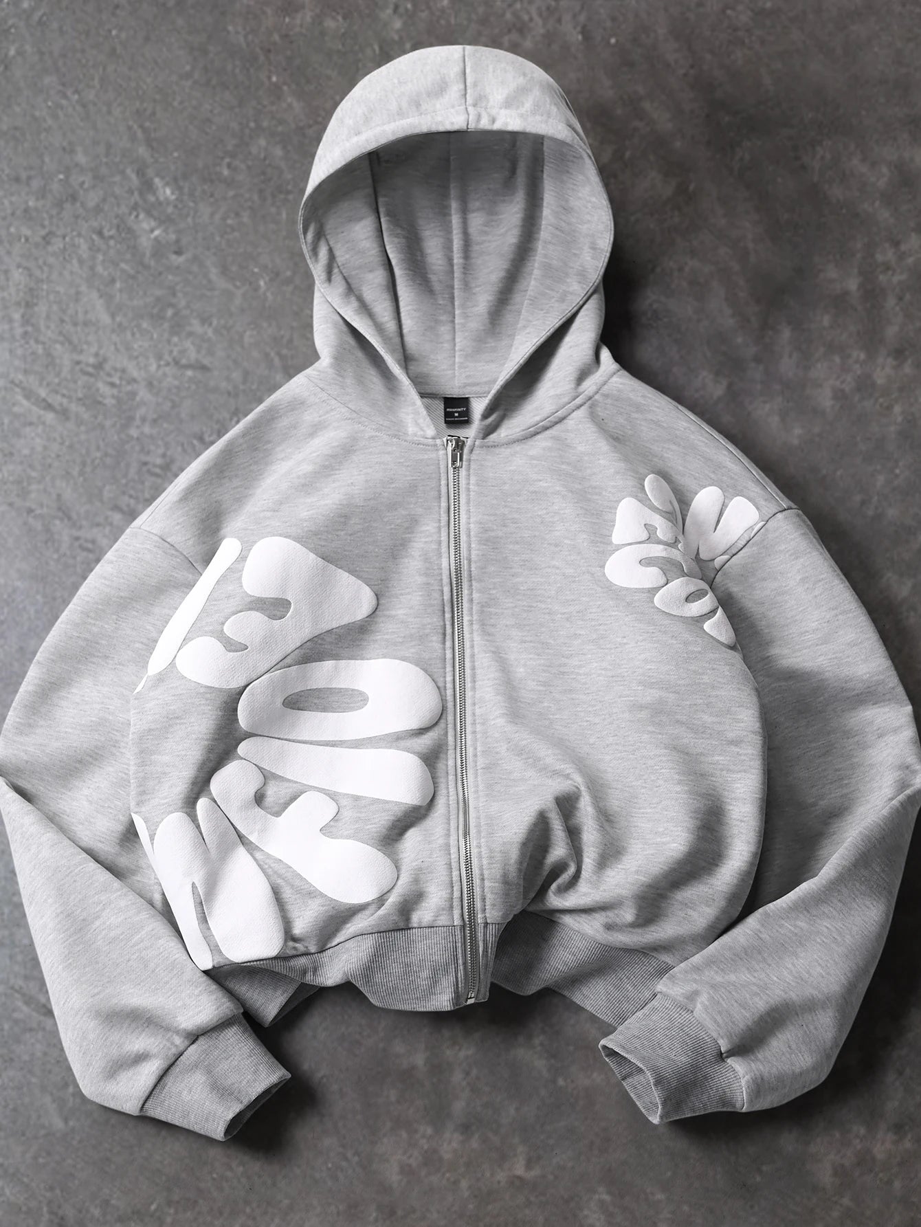 Hoodie Oversized 3D Puff Print Zip — Streetwear Premium Hombre
