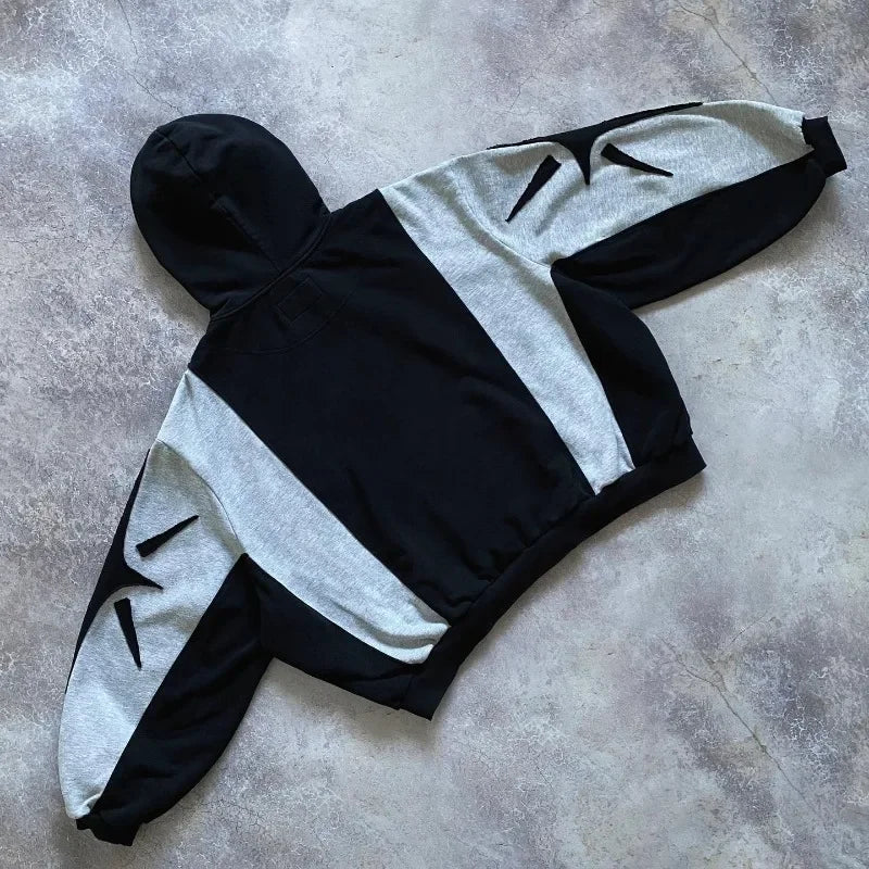 Hoodie Zip Up Y2K Harajuku Patchwork Goth — Streetwear Oversized Unisex