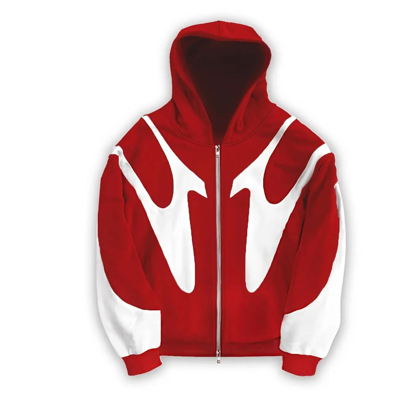 Men's Black & Gray Gothic Paneled Hoodie 2025 New Streetwear Oversized Zip-Up Jacket with Abstract Print Fashion Outerwear