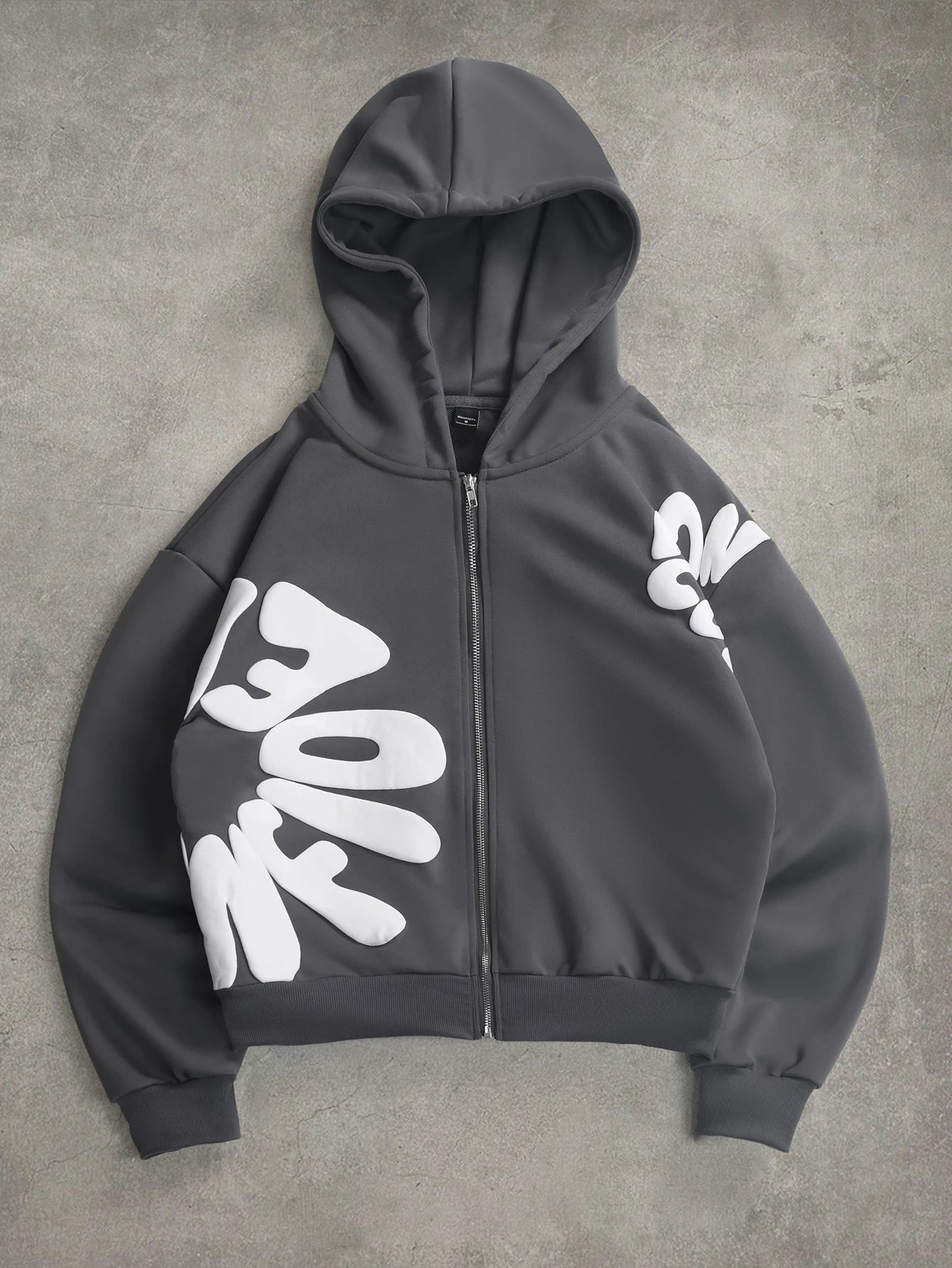 Hoodie Oversized 3D Puff Print Zip — Streetwear Premium Hombre