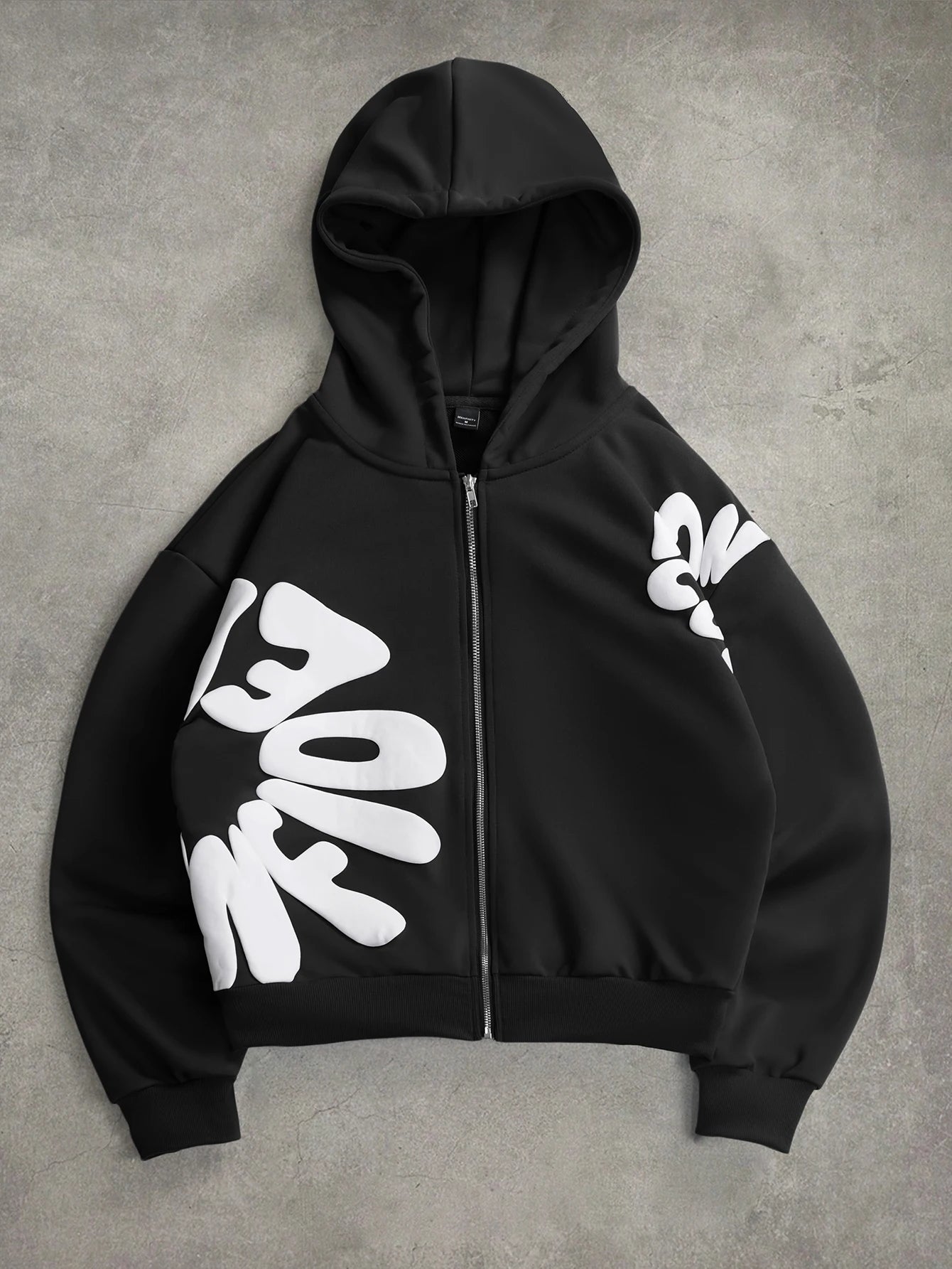 Hoodie Oversized 3D Puff Print Zip — Streetwear Premium Hombre