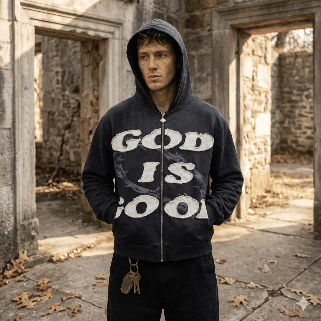 Unisex Streetwear Hoodie – American Style Letter Patch Embroidery, Zipper Hooded Sweatshirt, Loose Fit High Street Fashion