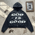 Unisex Streetwear Hoodie – American Style Letter Patch Embroidery, Zipper Hooded Sweatshirt, Loose Fit High Street Fashion