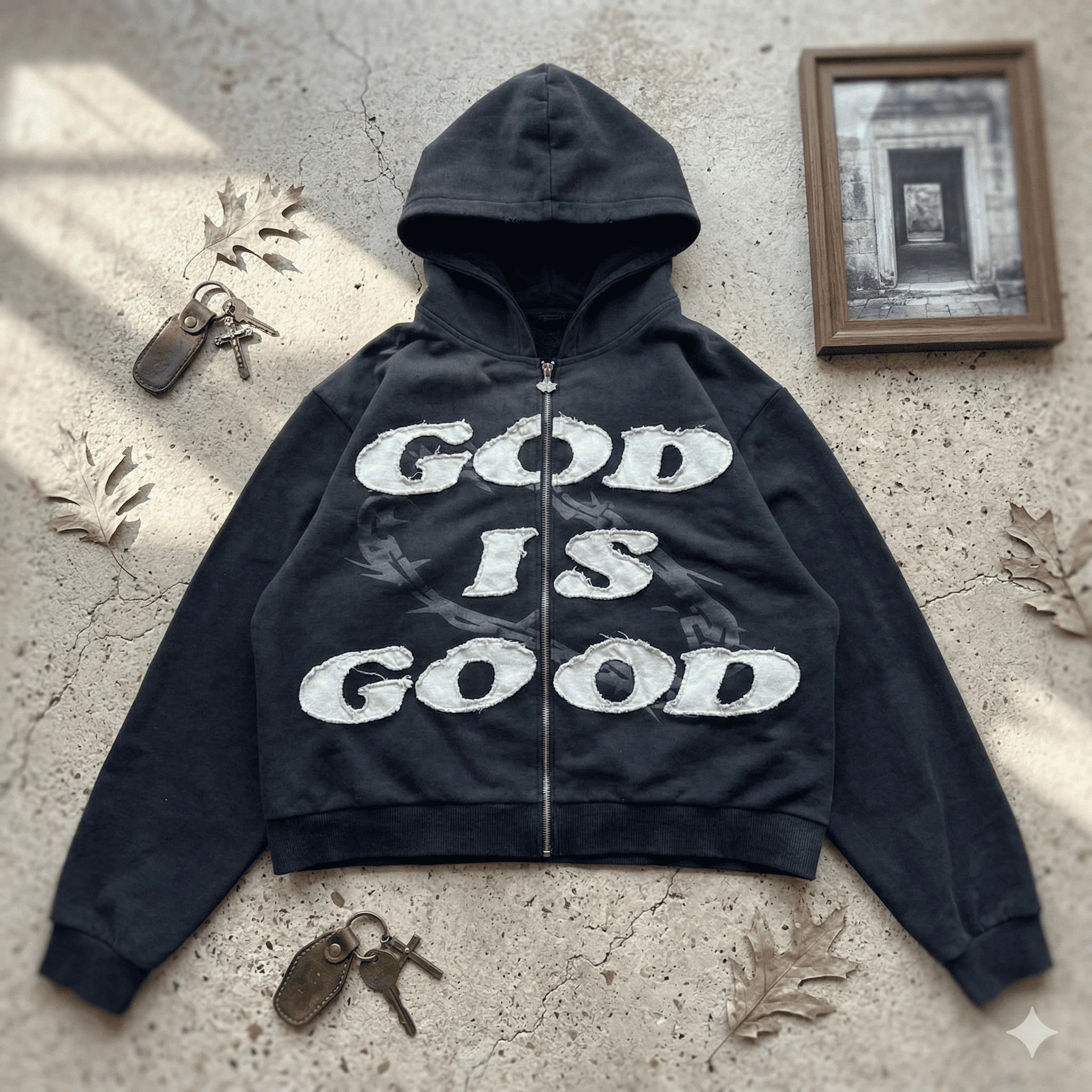 Unisex Streetwear Hoodie – American Style Letter Patch Embroidery, Zipper Hooded Sweatshirt, Loose Fit High Street Fashion