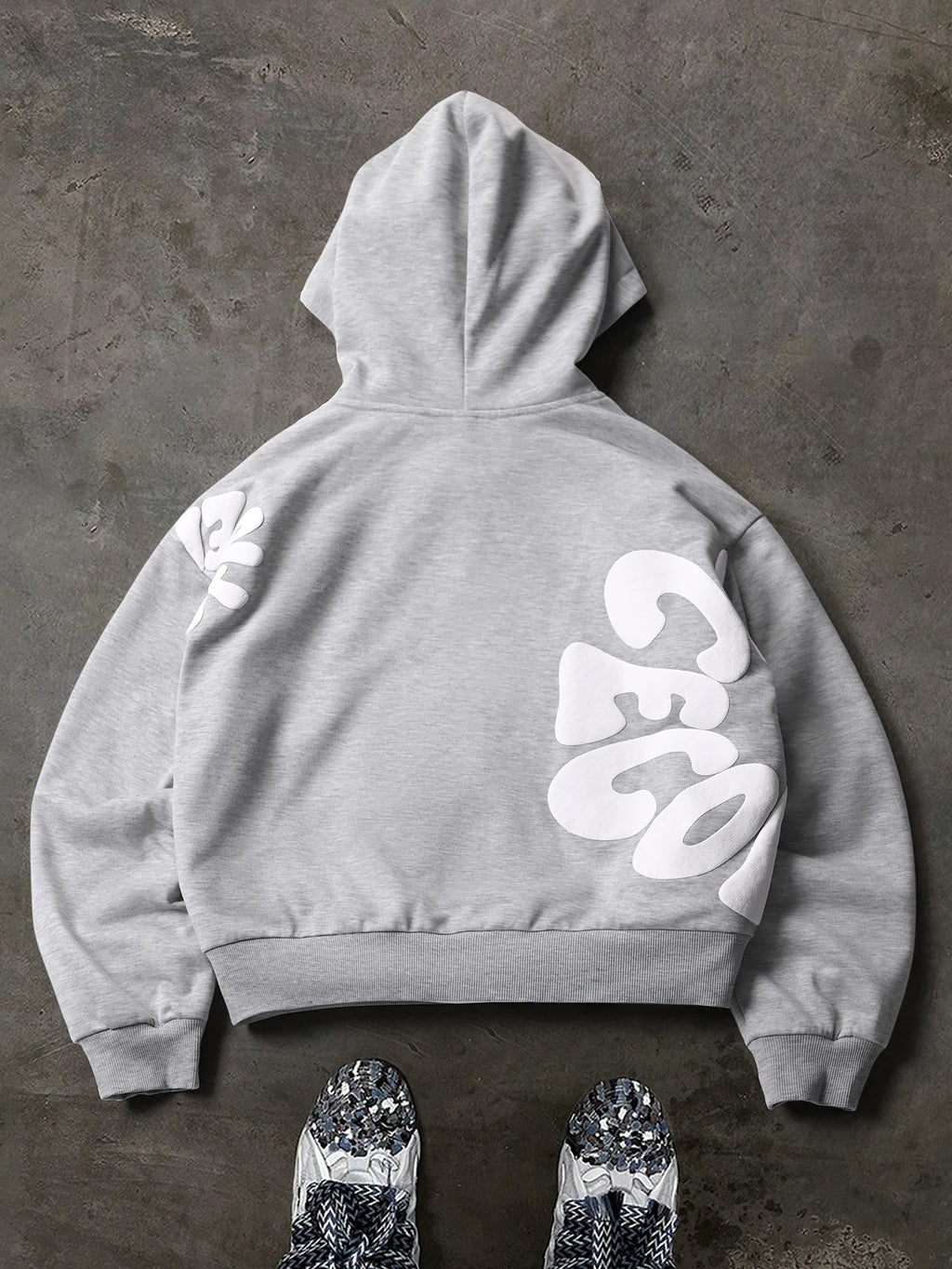 Hoodie Oversized 3D Puff Print Zip — Streetwear Premium Hombre
